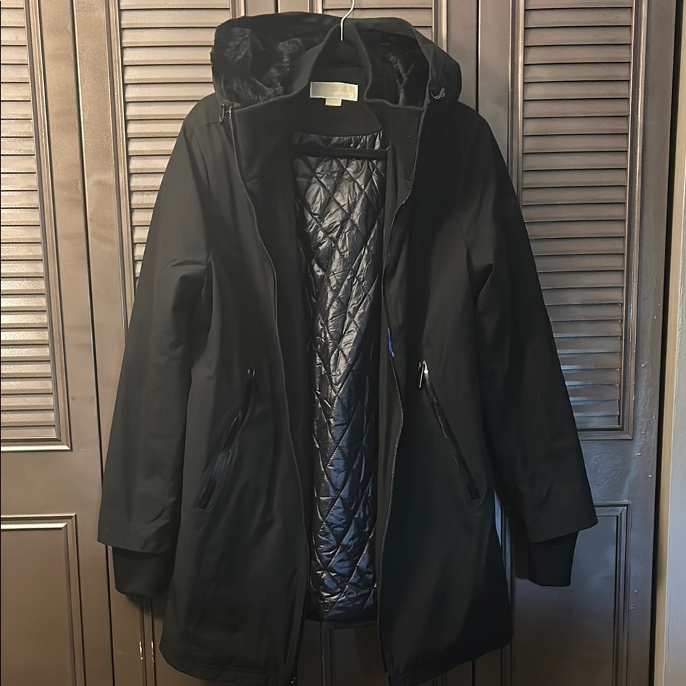 Michael Kors Women's Black Hooded rain coat
